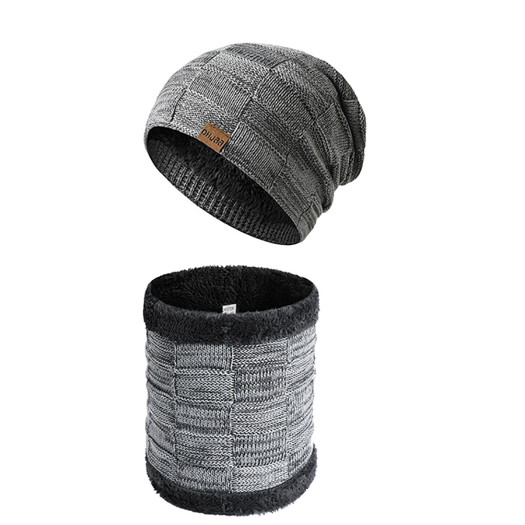 Stylish Men Fluffy Knitted  Hat &  Scarf For Cold Winter