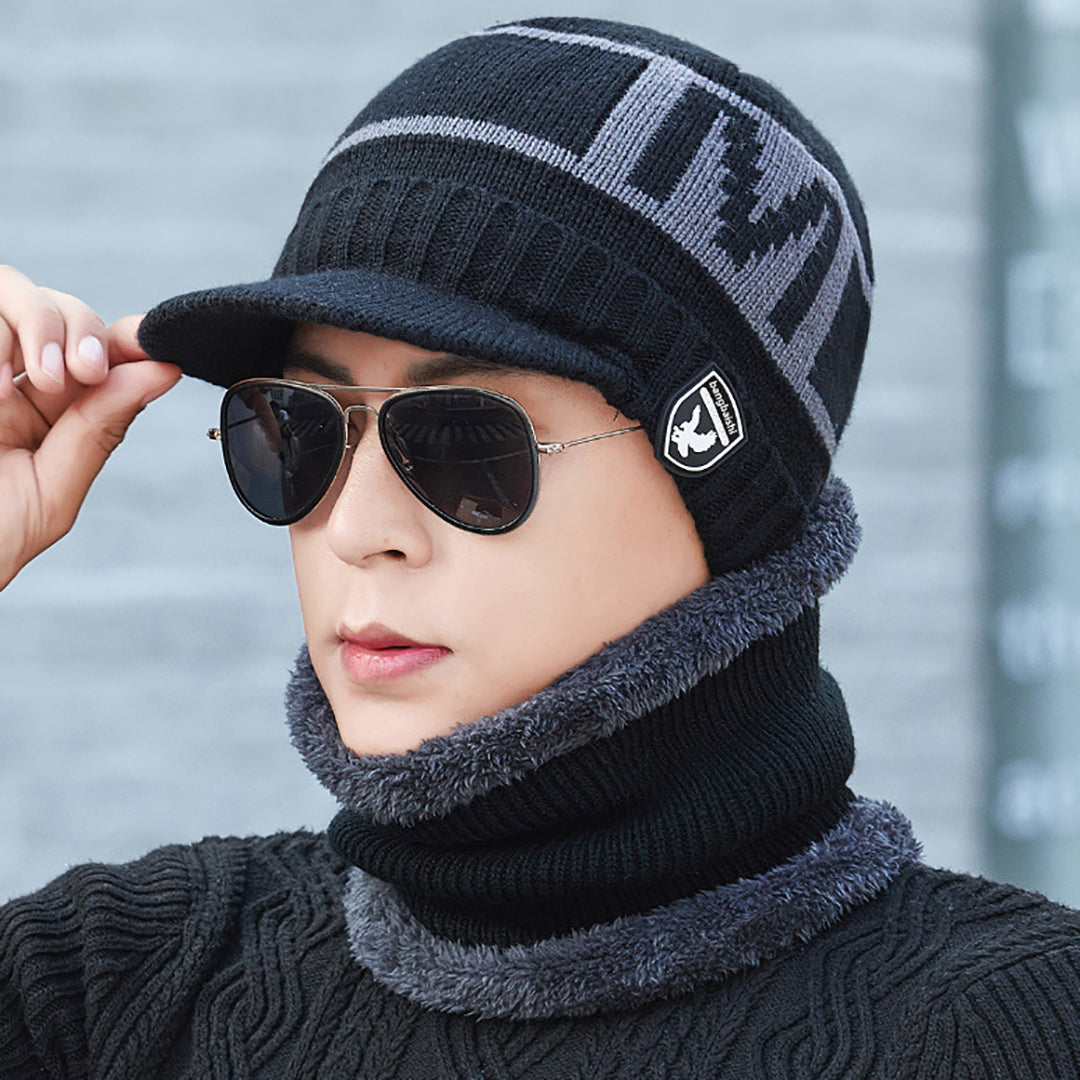 Men's Fashion Knitted Hat Two-Piece Suit With Scarf