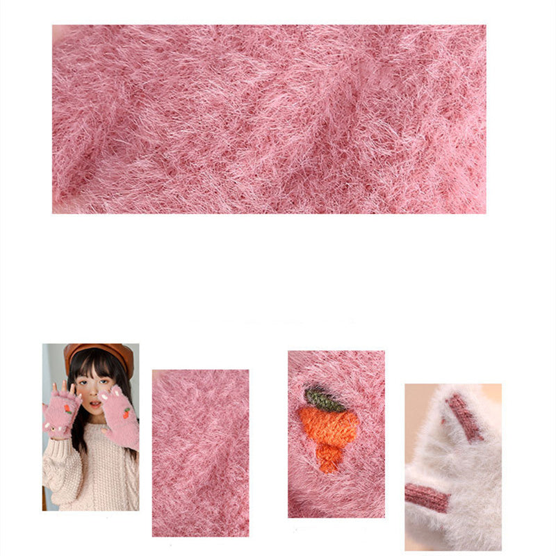 Radish Rabbit Half Finger Clamshell Outdoor Warm Gloves