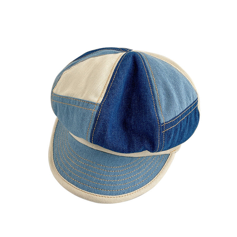 Spring/summer Blue British Retro Patchwork Beret