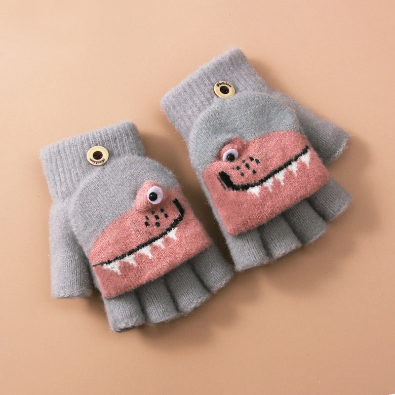 Cute Cartoon Knitted Yarn Fingerless Children's Gloves