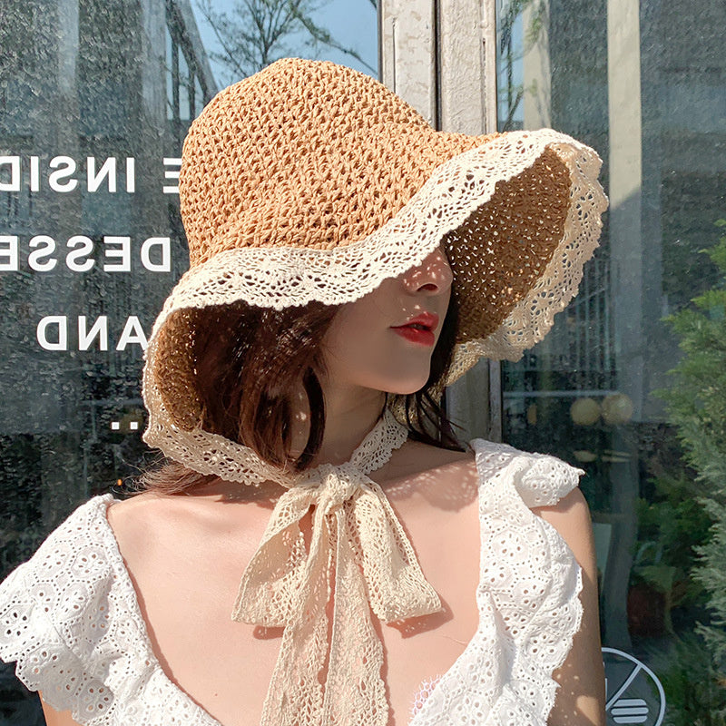 Beach Woven Hollowed-out Lace Edge Hat