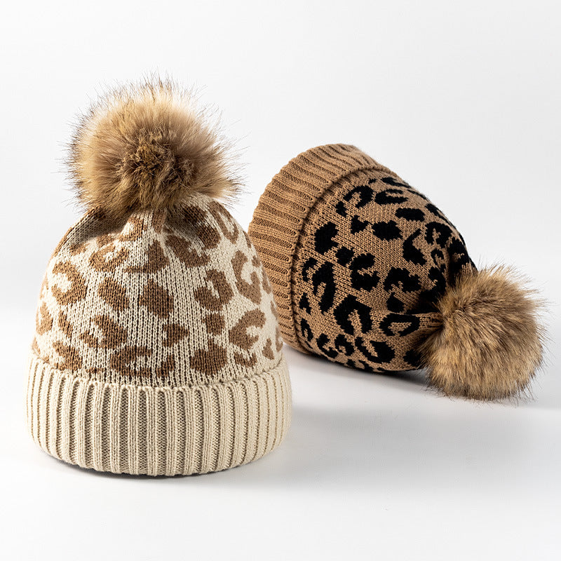 Winter Fashion Leopard Print Outdoor Warm Thick Woolen Hat