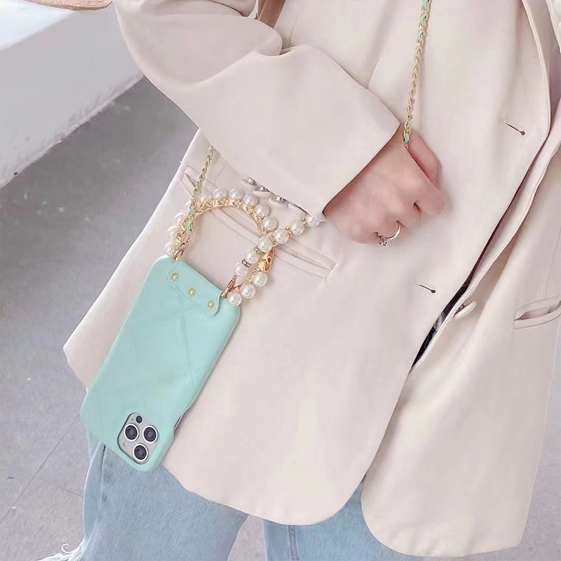 Fashion Pearl Bracelet Leather Phone Case