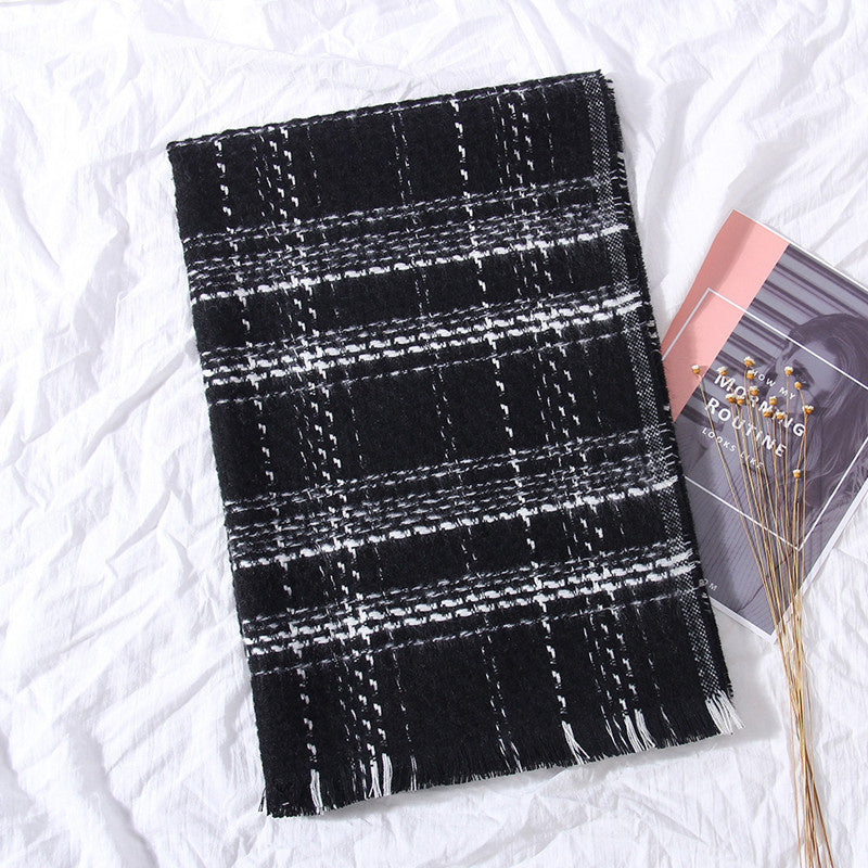 Plaid extended warm scarf imitated cashmere shawl