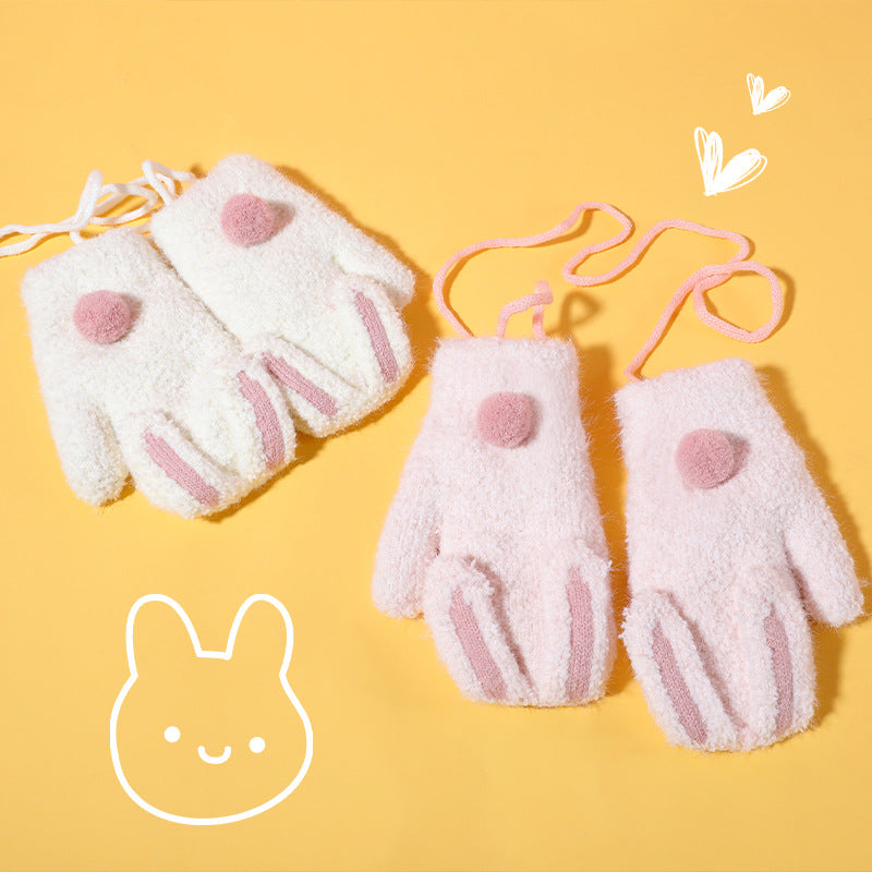 Cute Plush Bunny Mittens For Girls