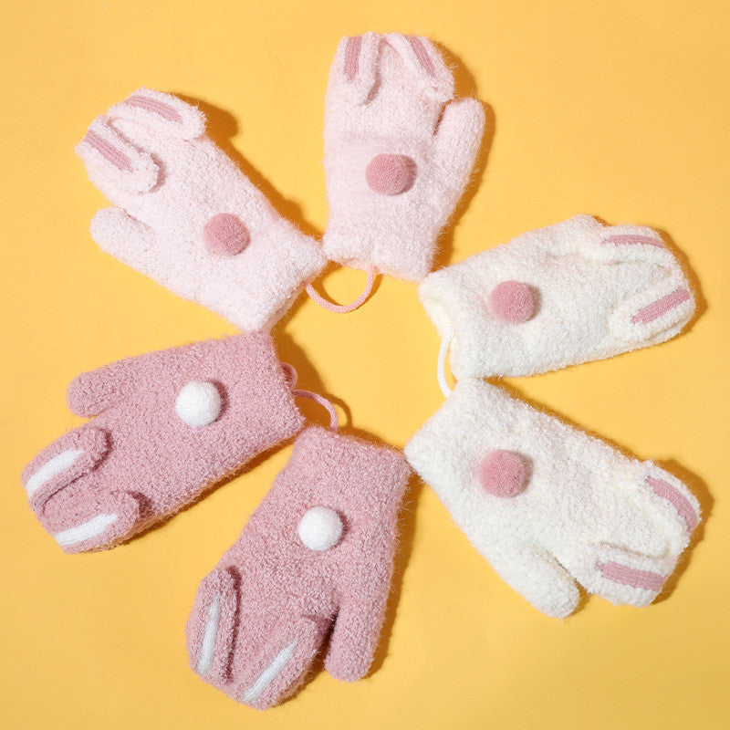 Cute Plush Bunny Mittens For Girls