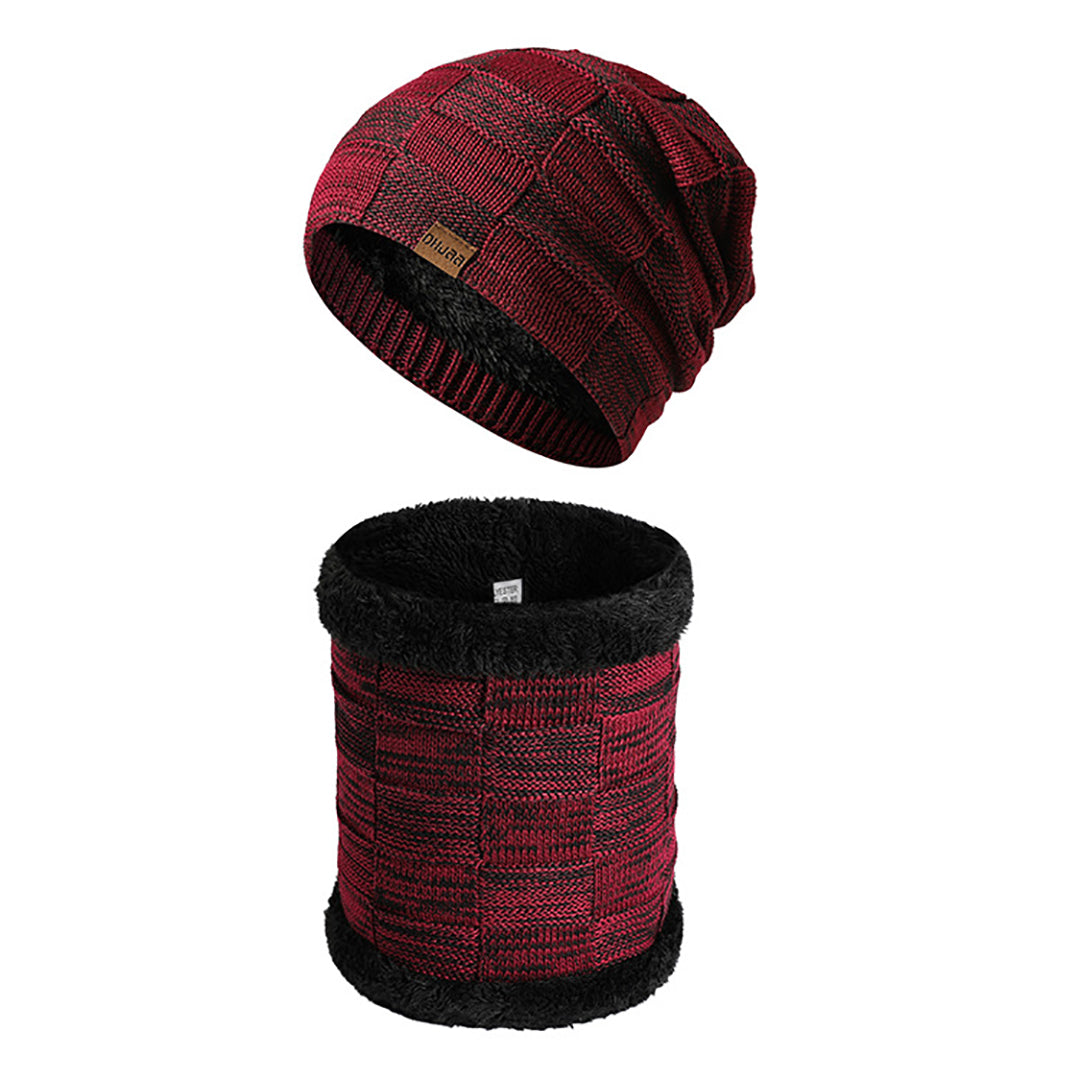 Stylish Men Fluffy Knitted  Hat &  Scarf For Cold Winter