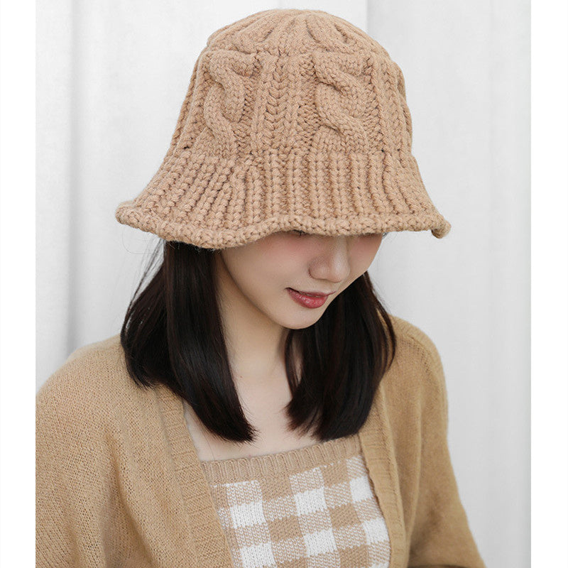 Winter small eaves coarse hemp yarn cap increase fisherman basin cap show face small bucket cap