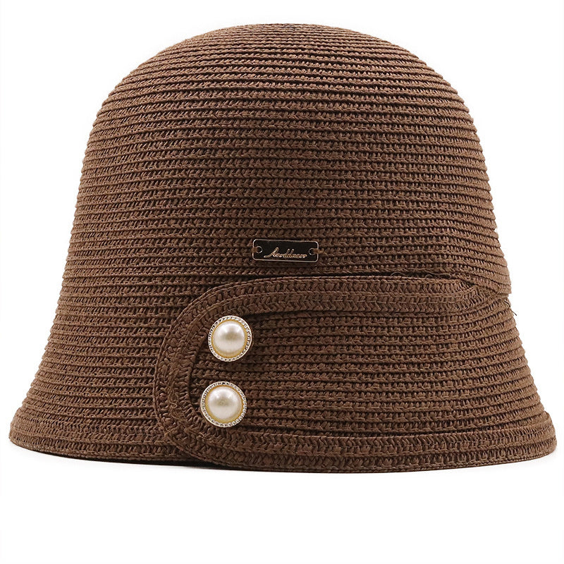 Spring And Summer Temperament Pearl Sunshade Bucket Hat