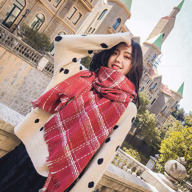 Plaid extended warm scarf imitated cashmere shawl