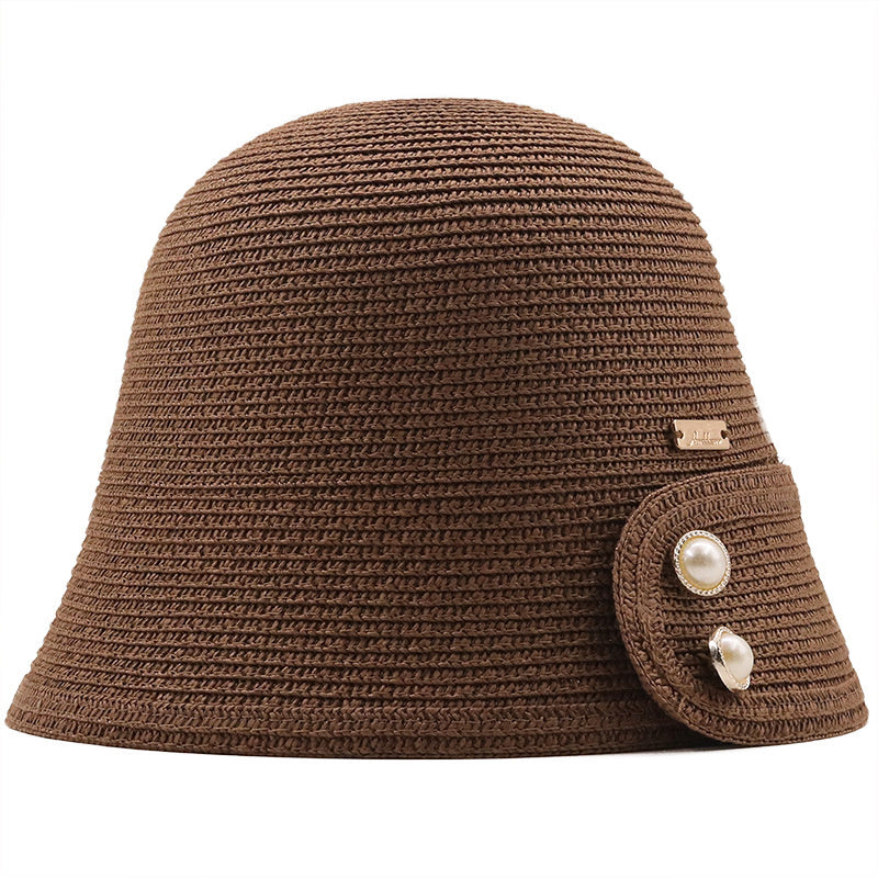 Spring And Summer Temperament Pearl Sunshade Bucket Hat