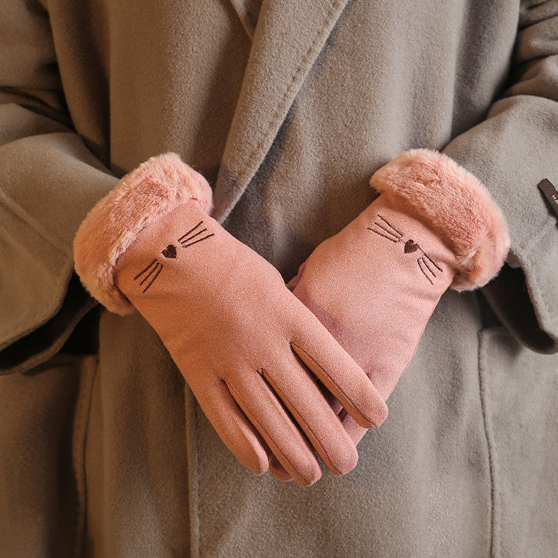 Winter Outdoor Cycling Warm Touch Screen Cat Design Gloves