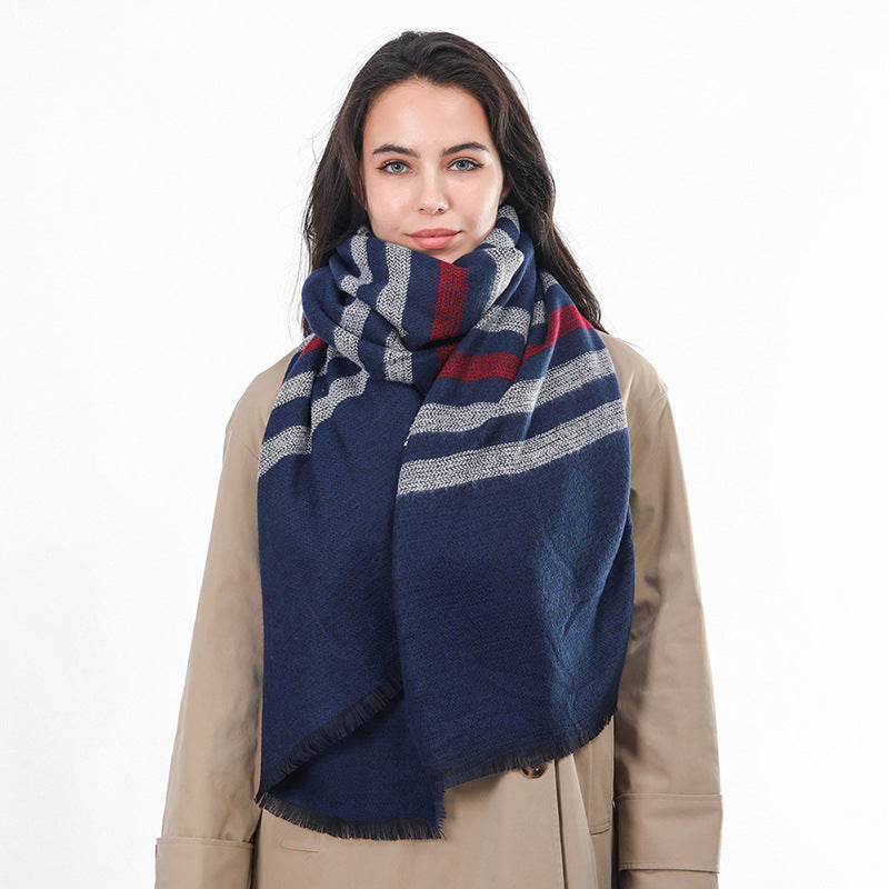 Women Windproof Warm Knitted Striped Scarf