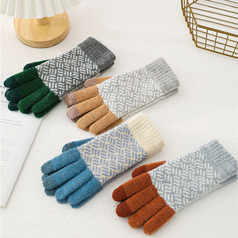 Geometric Jacquard Touchscreen  Knitting Gloves