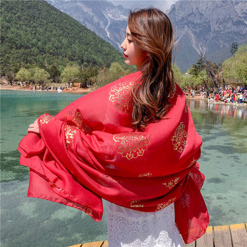 Ethnic Style Floral Print Scarf Shawl Headscarf Wraps For Beach Travel