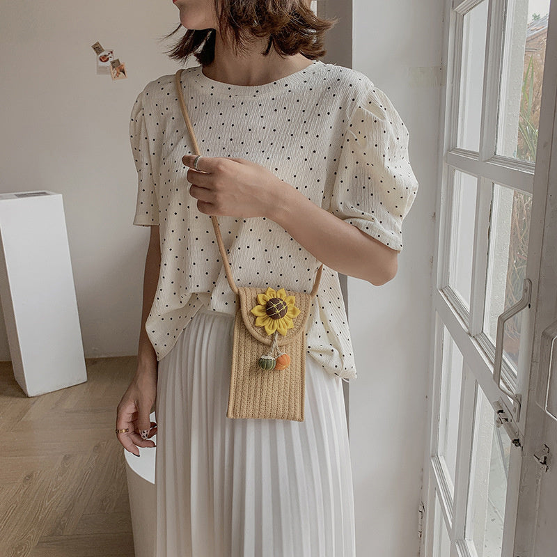 Vintage Woven Sunflower Shoulder Bag