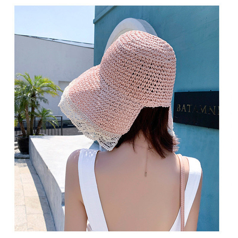 Beach Woven Hollowed-out Lace Edge Hat