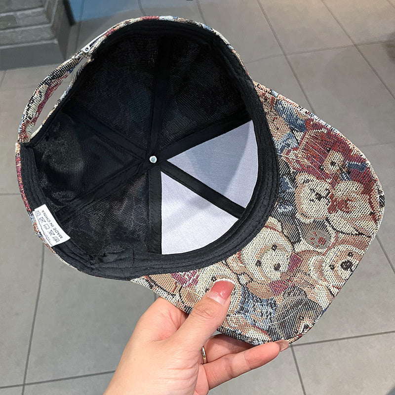 Bear Blended Printed Canvas Cotton Baseball Cap