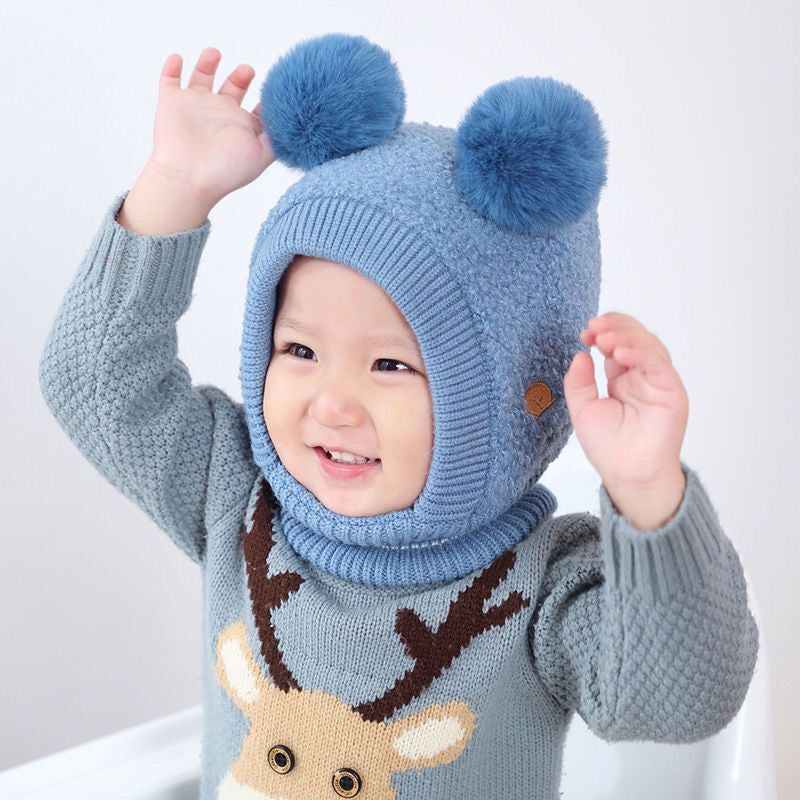 1-3 year old baby ear cap warm wool cap neck