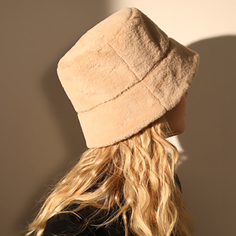 Fashion All-match Solid Color Thick Plush Warm Bucket Hat