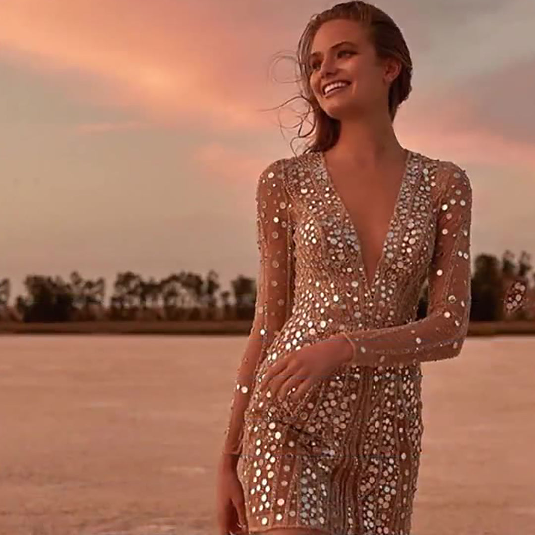 Sexy Deep V Sequin Decoration Party Dress