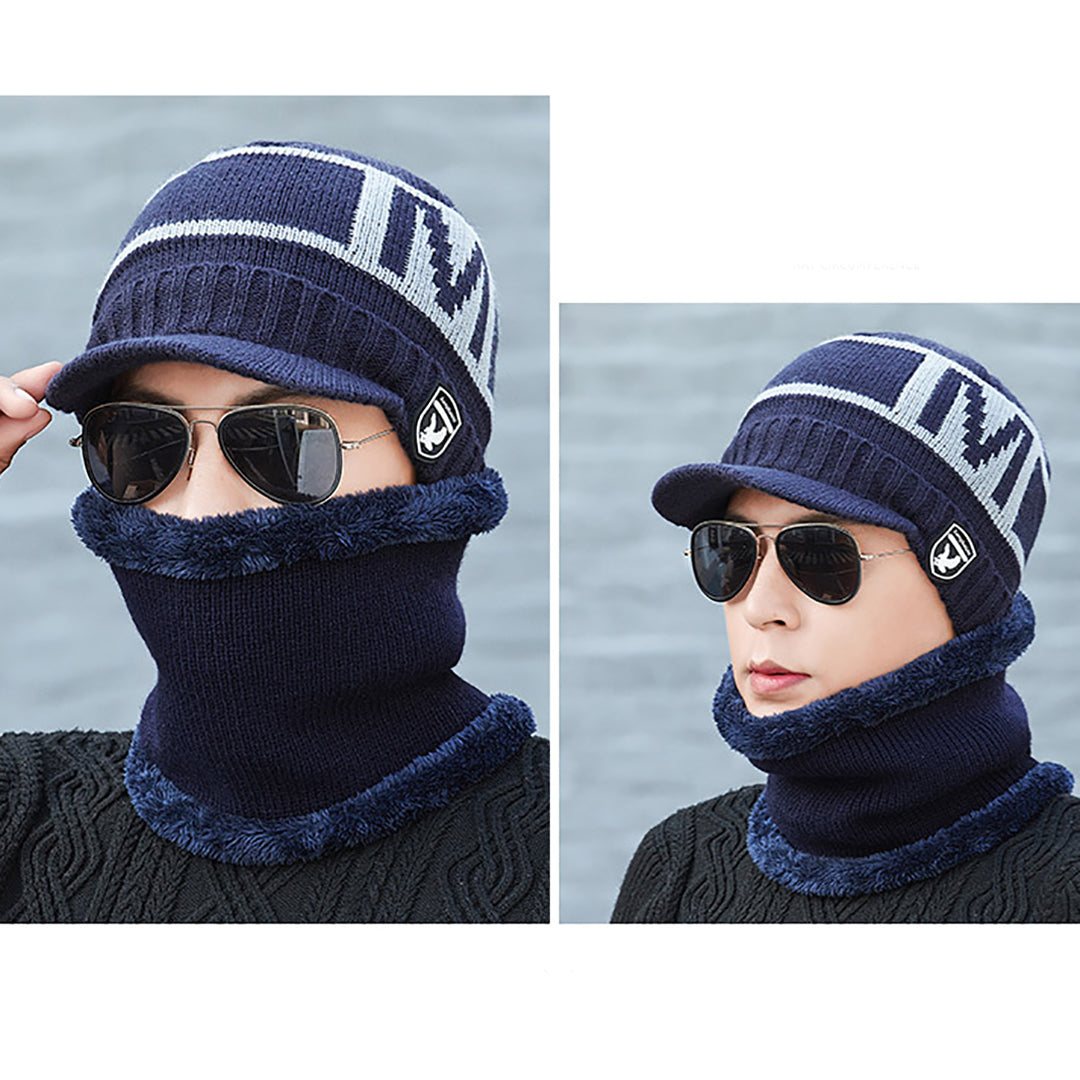 Men's Fashion Knitted Hat Two-Piece Suit With Scarf