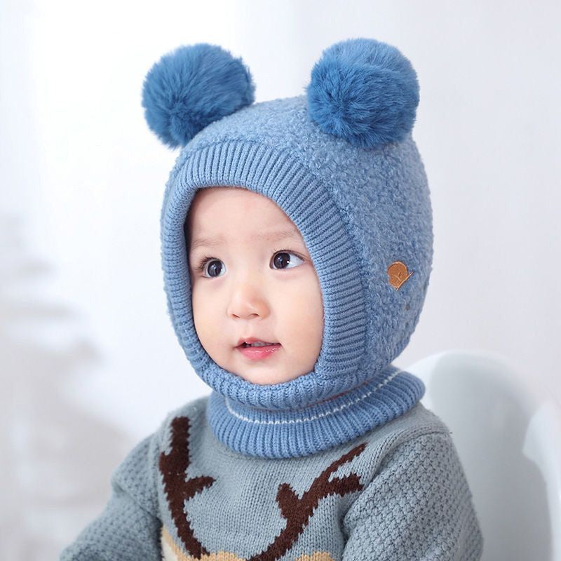 1-3 year old baby ear cap warm wool cap neck