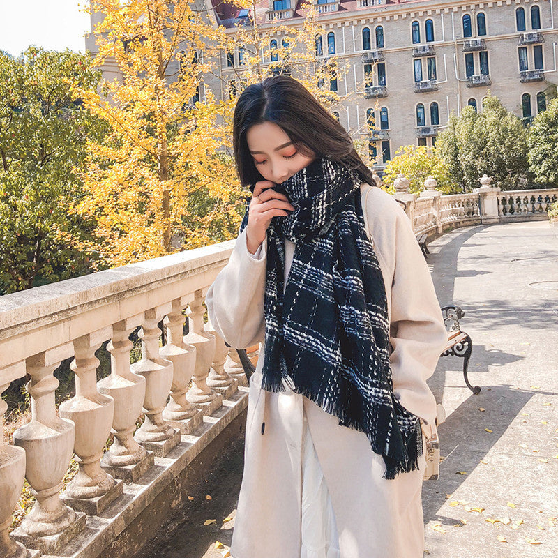Plaid extended warm scarf imitated cashmere shawl
