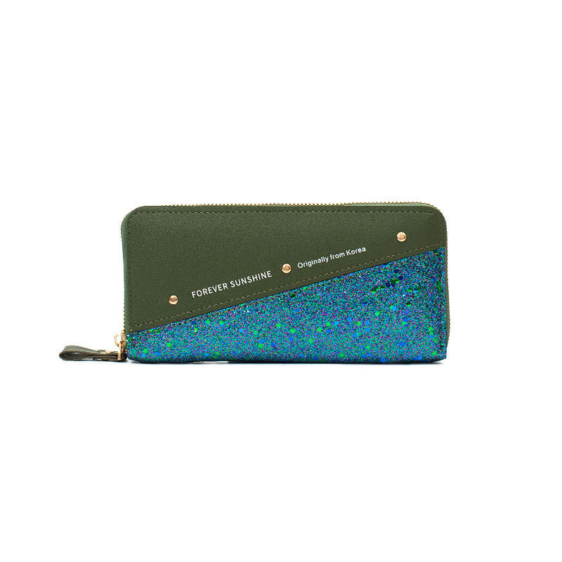 Fashion Double Zipper Sequins Soft Leather Wallet