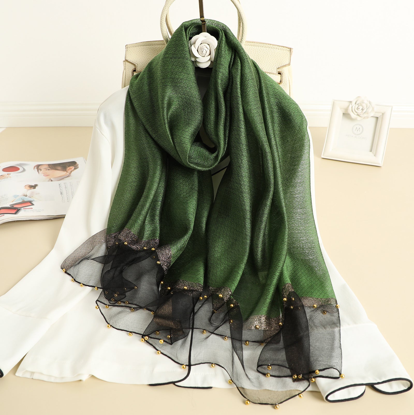 Beaded Pure Color Scarf