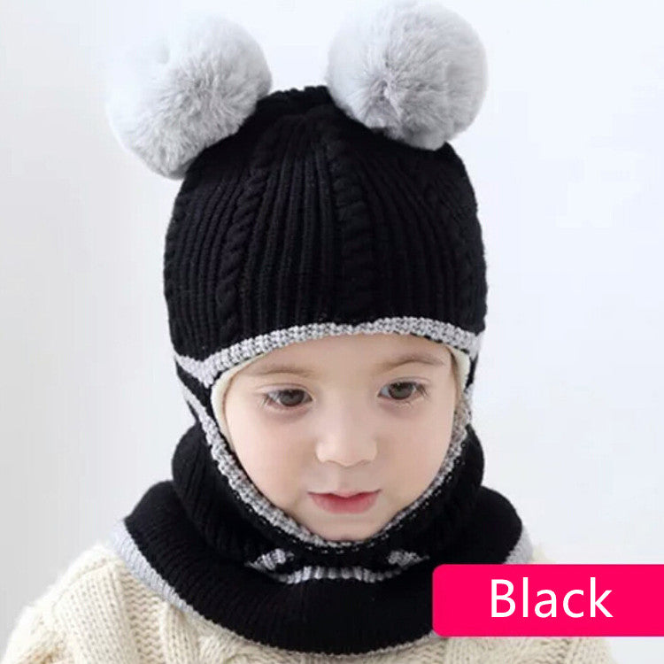 Cute Protective Face Neck Knit Warm Plush Winter Hat For Childen