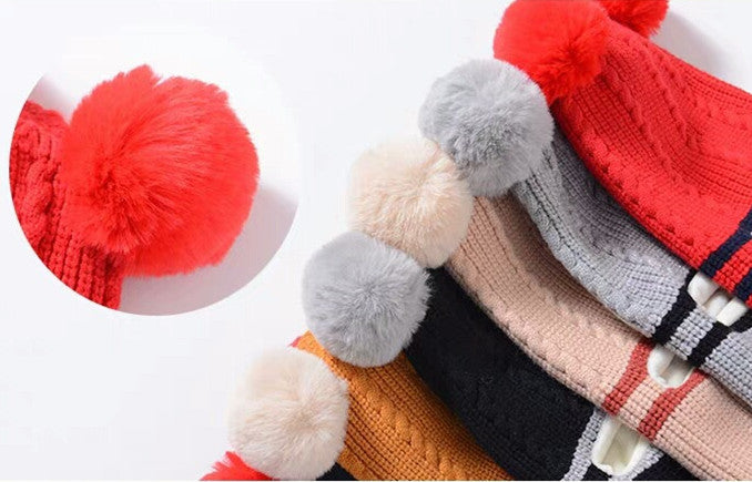 Cute Protective Face Neck Knit Warm Plush Winter Hat For Childen