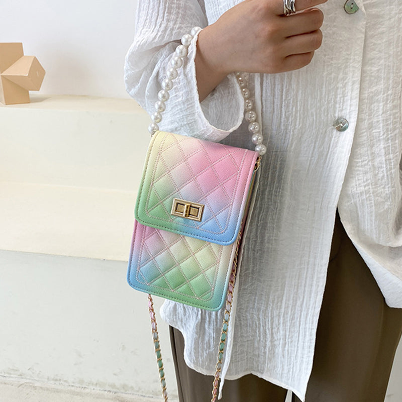 Fashion Pearl Chain Shiny Gradient Mini Shoulder Bag