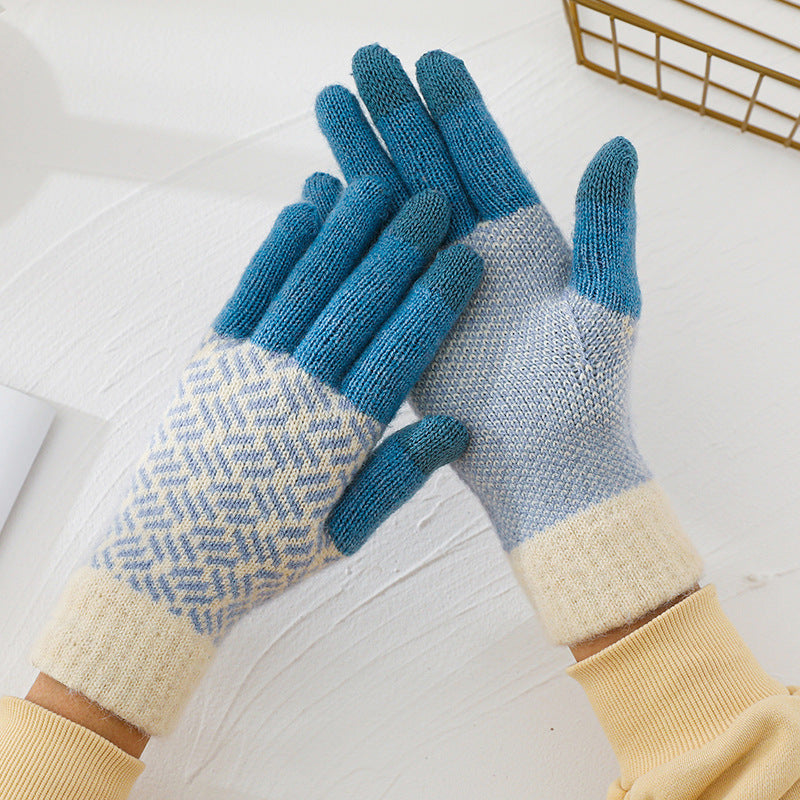 Geometric Jacquard Touchscreen  Knitting Gloves
