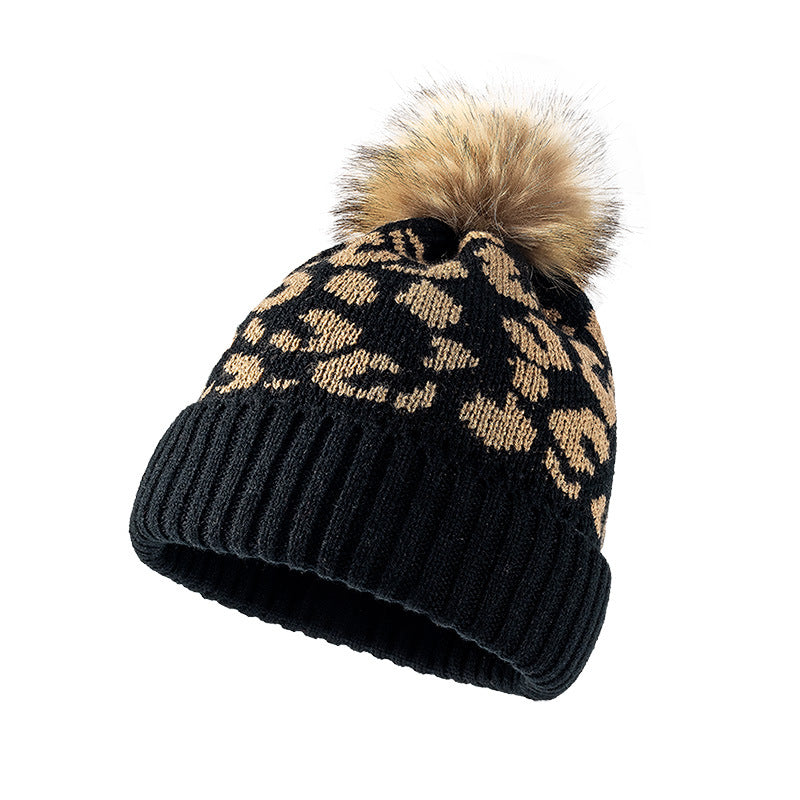 Winter Fashion Leopard Print Outdoor Warm Thick Woolen Hat