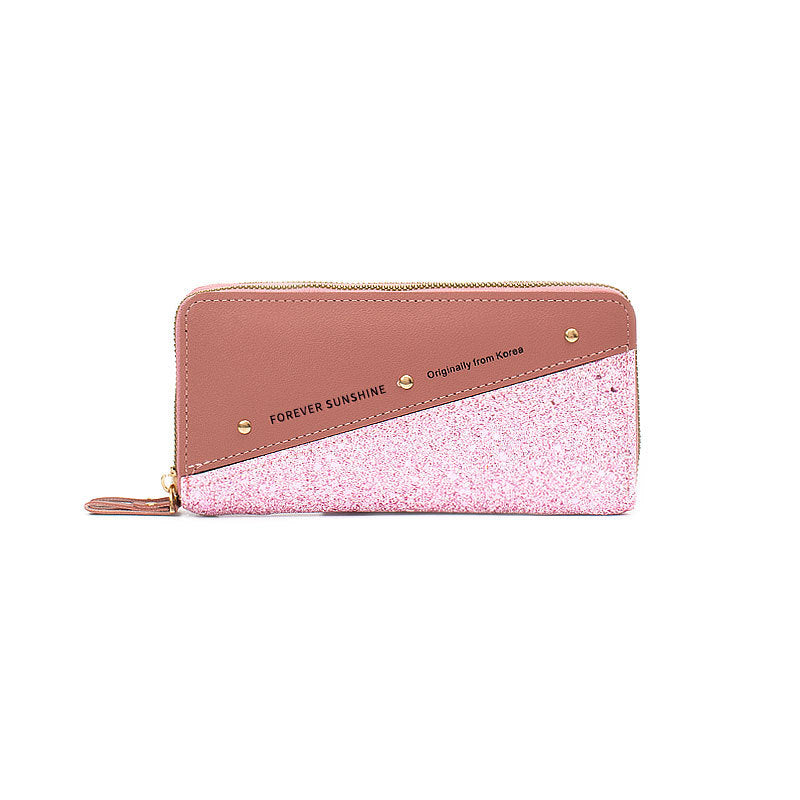 Fashion Double Zipper Sequins Soft Leather Wallet