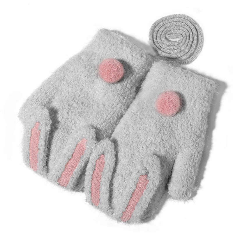 Cute Plush Bunny Mittens For Girls