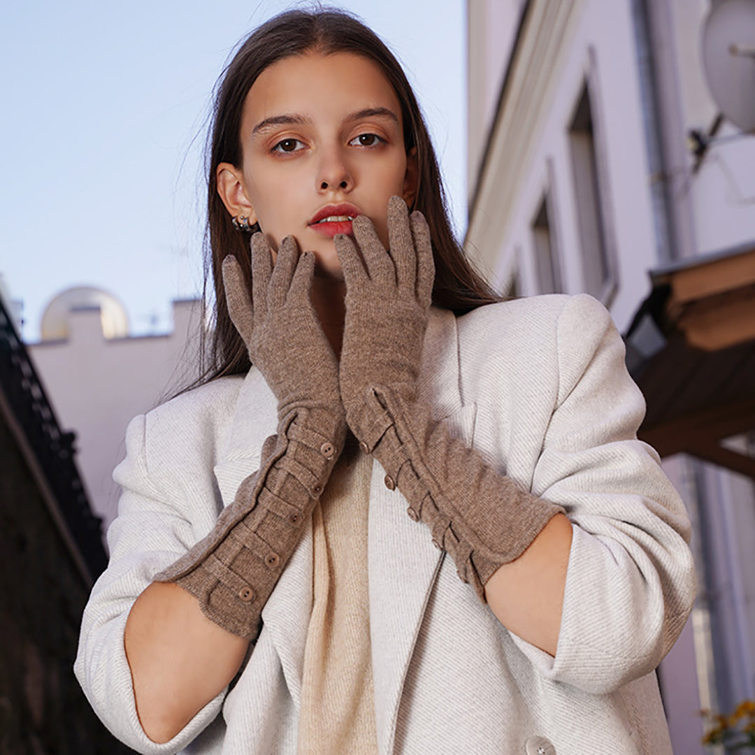 Stylish Solid Color Knitted Warm Long Gloves Support Touch Screen