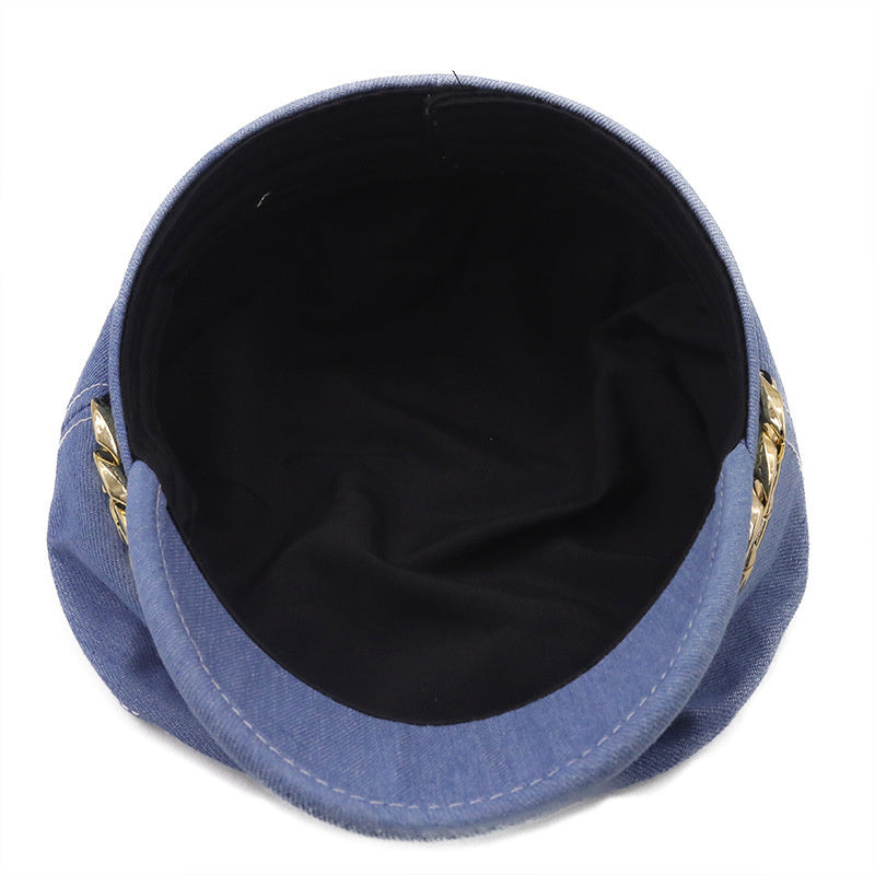 New Fashion Chain Flat Top Navy Hat