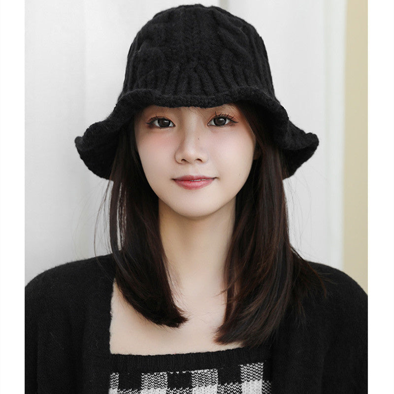 Winter small eaves coarse hemp yarn cap increase fisherman basin cap show face small bucket cap