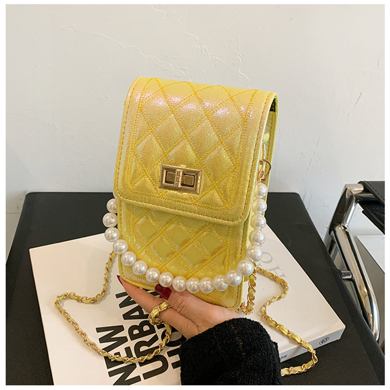 Fashion Pearl Chain Shiny Gradient Mini Shoulder Bag
