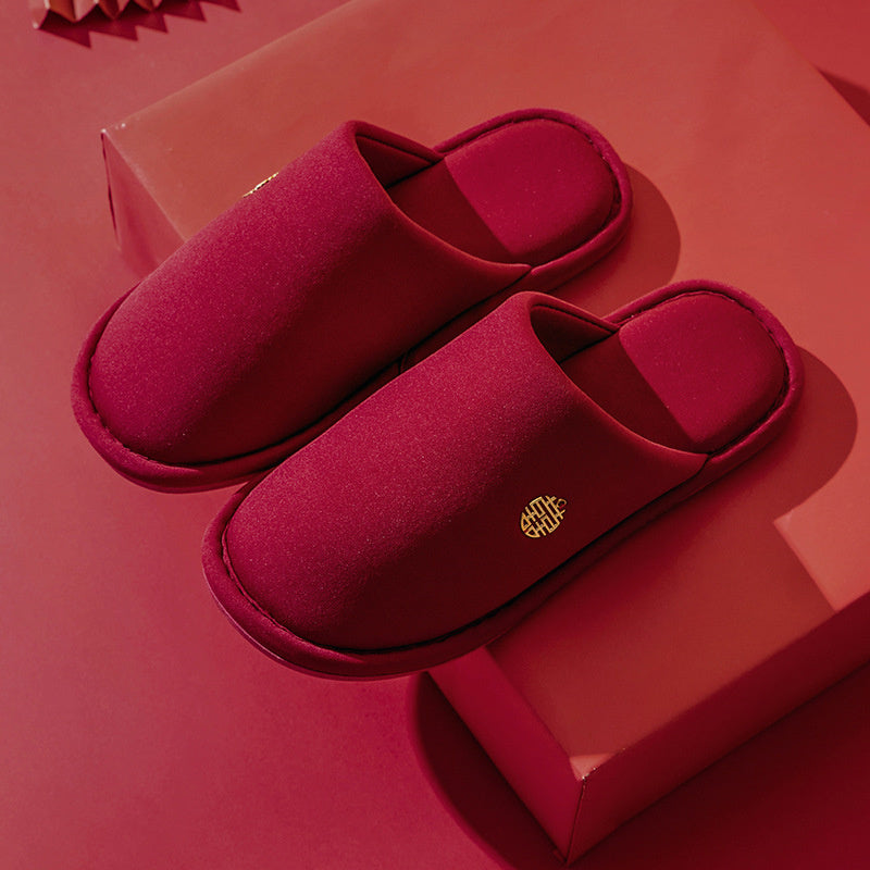 Lovers Autumn And Winter Festive Red Slippers