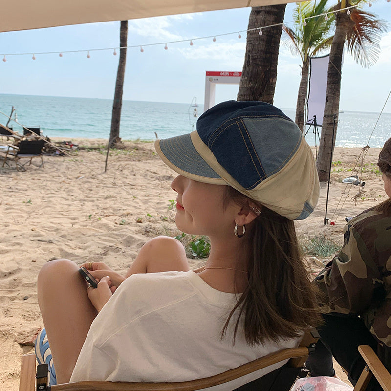 Spring/summer Blue British Retro Patchwork Beret