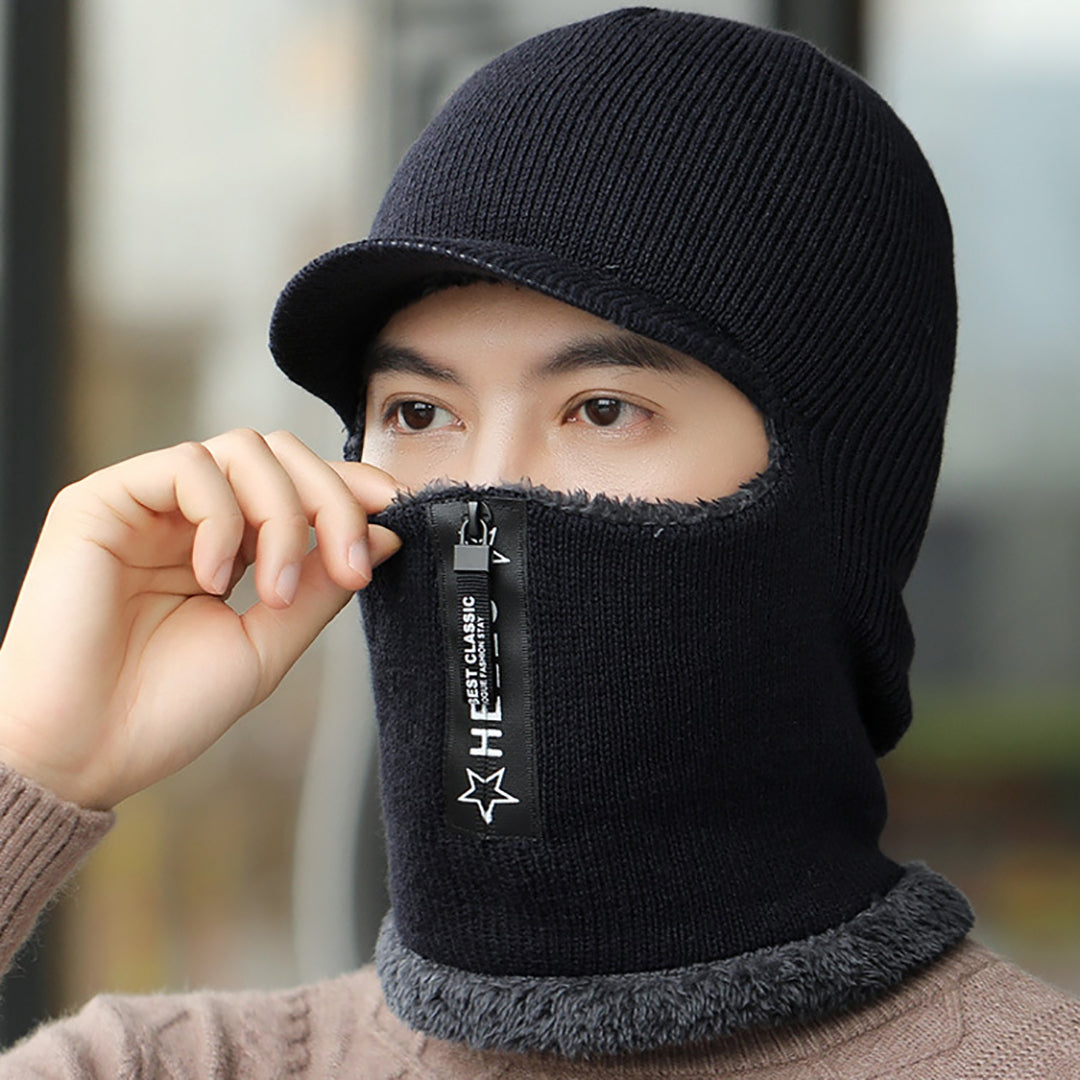 Men Knitted Thick Hat-Scarf One-piece for Daily & Cycling