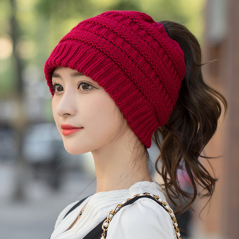 Winter Hats for Women Empty Top Ponytail Woolen Hat