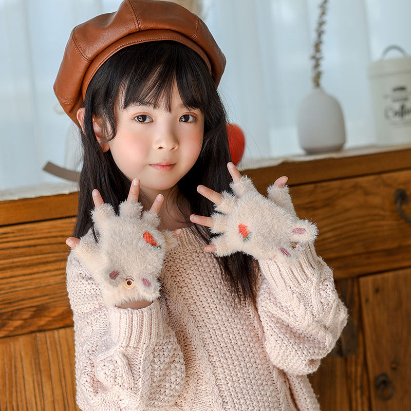 Radish Rabbit Half Finger Clamshell Outdoor Warm Gloves