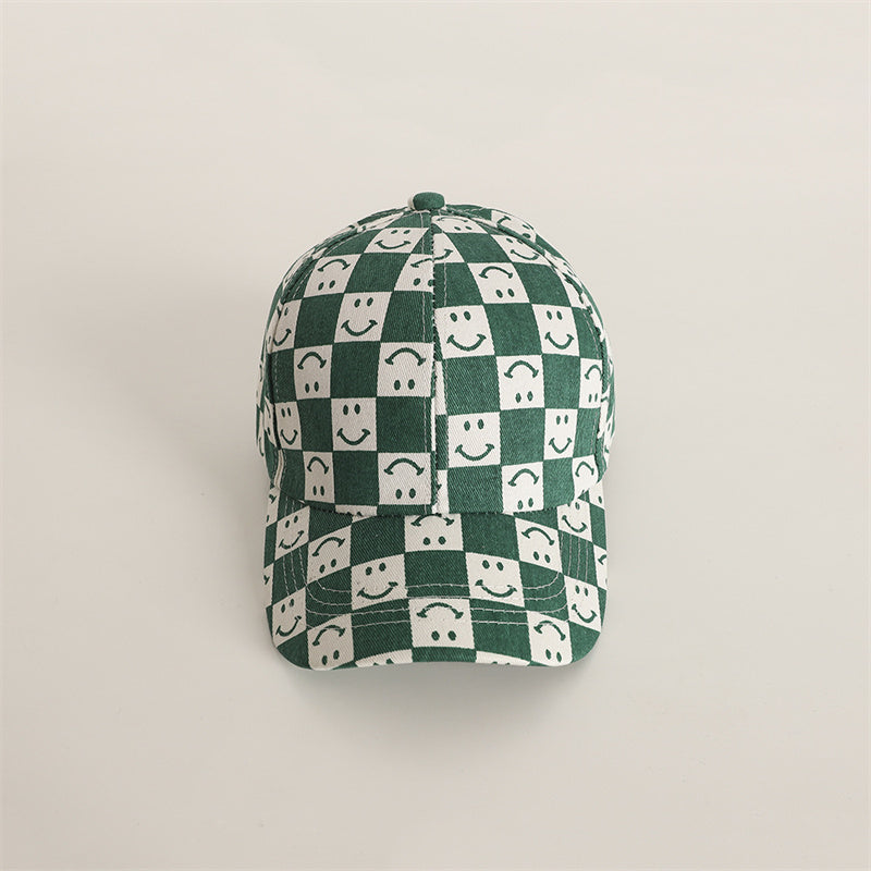 Trend plaid smiling face cap for boys and girls
