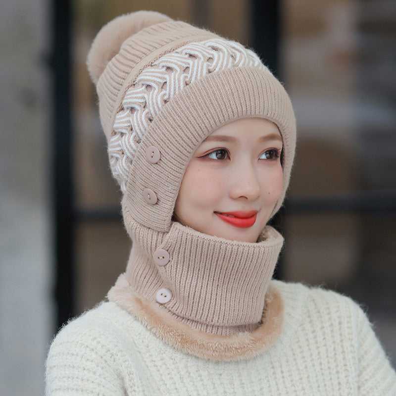 Plus Velvet Bib One-piece Hat