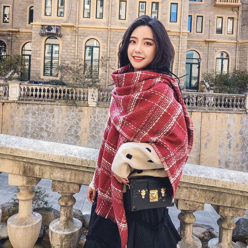 Plaid extended warm scarf imitated cashmere shawl